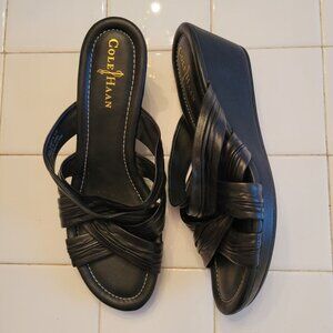 Cole Haan Black Leather Wedge Sandals‎ 8.5B Open Toe Slides